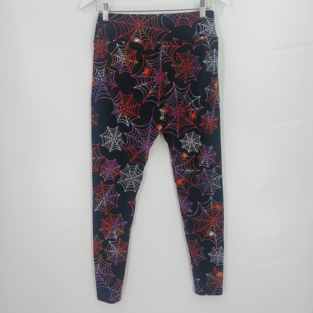 Womens no boundaries Halloween Spider Web Pumpkin Print Leggings Size Large
